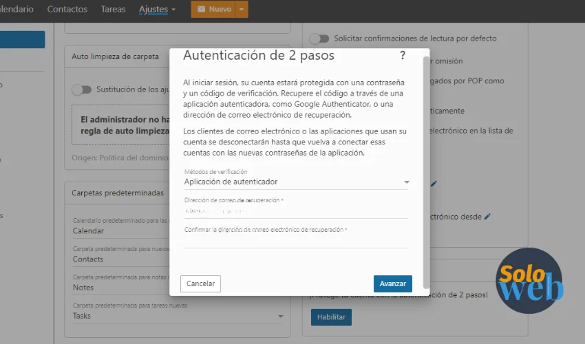 Aumenta la seguridad en Webmail usando Doble Autenticación