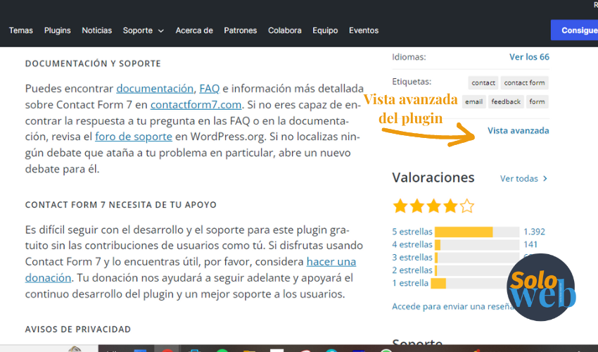 Ahí podremos ver información relevante del plugin pero para este artículo nos dirigiremos a versiones previas.