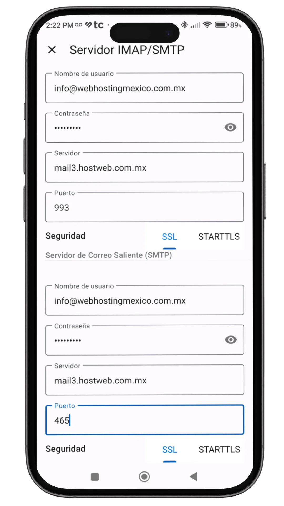 Configuración Spark Mail Android