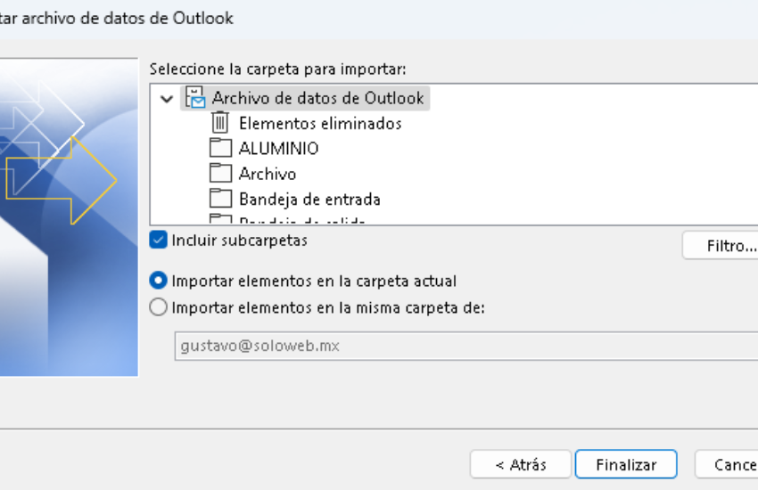 Importar respaldo de Outlook pst